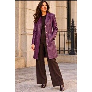 Metrostyle 12T Vintage Y2K Plum Purple Genuine Leather Long Blazer Coat